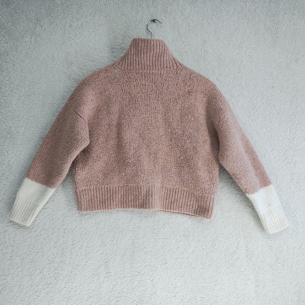 Eve Gravel Sweater Womens L Turtleneck Baby Alpaca Wool Cropped Pink Ribbed Hem - Picture 2 of 9